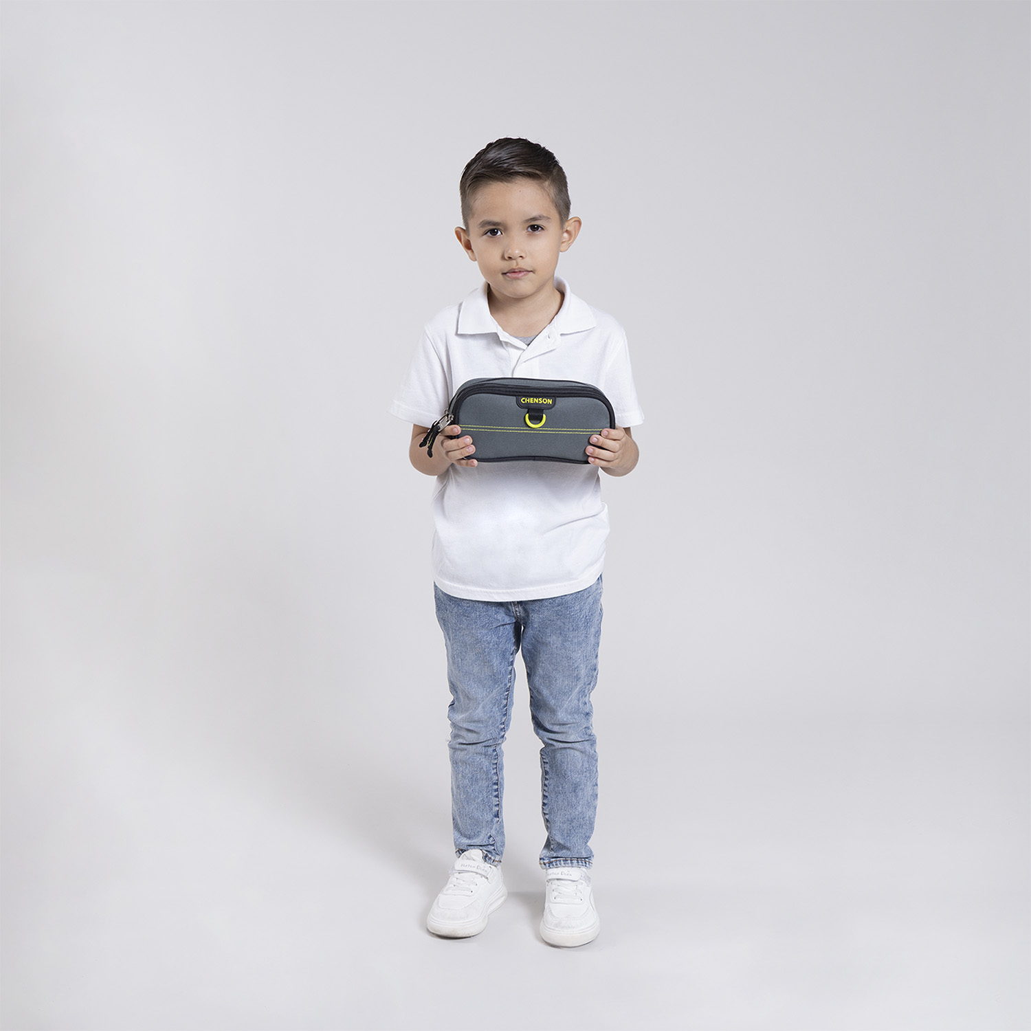 Lapicera escolar Chenson Clásico gris con doble compartimento para organización - vista 2