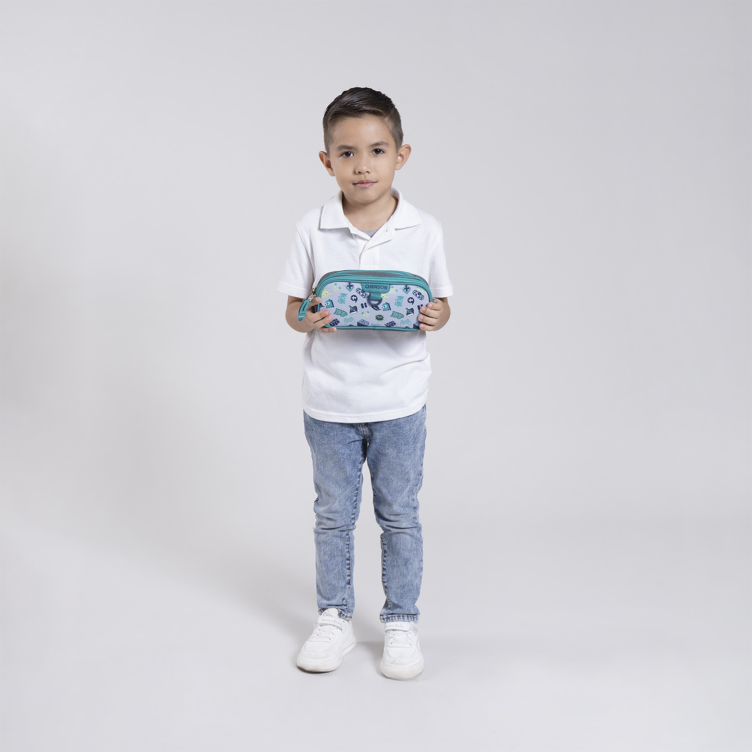 Lapicera escolar Chenson Clásico gris con doble compartimento para primaria - vista 2