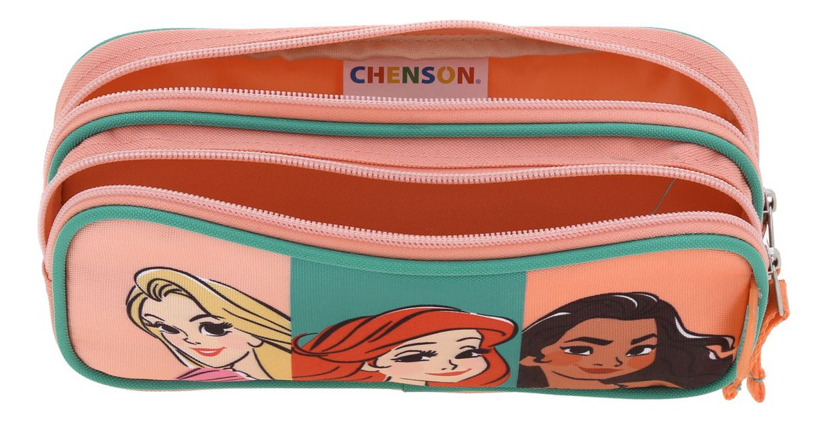 Lapicera Escolar Chenson Princesas Triunv Niñas Doble Cierre Color Coral Lisa - vista 2