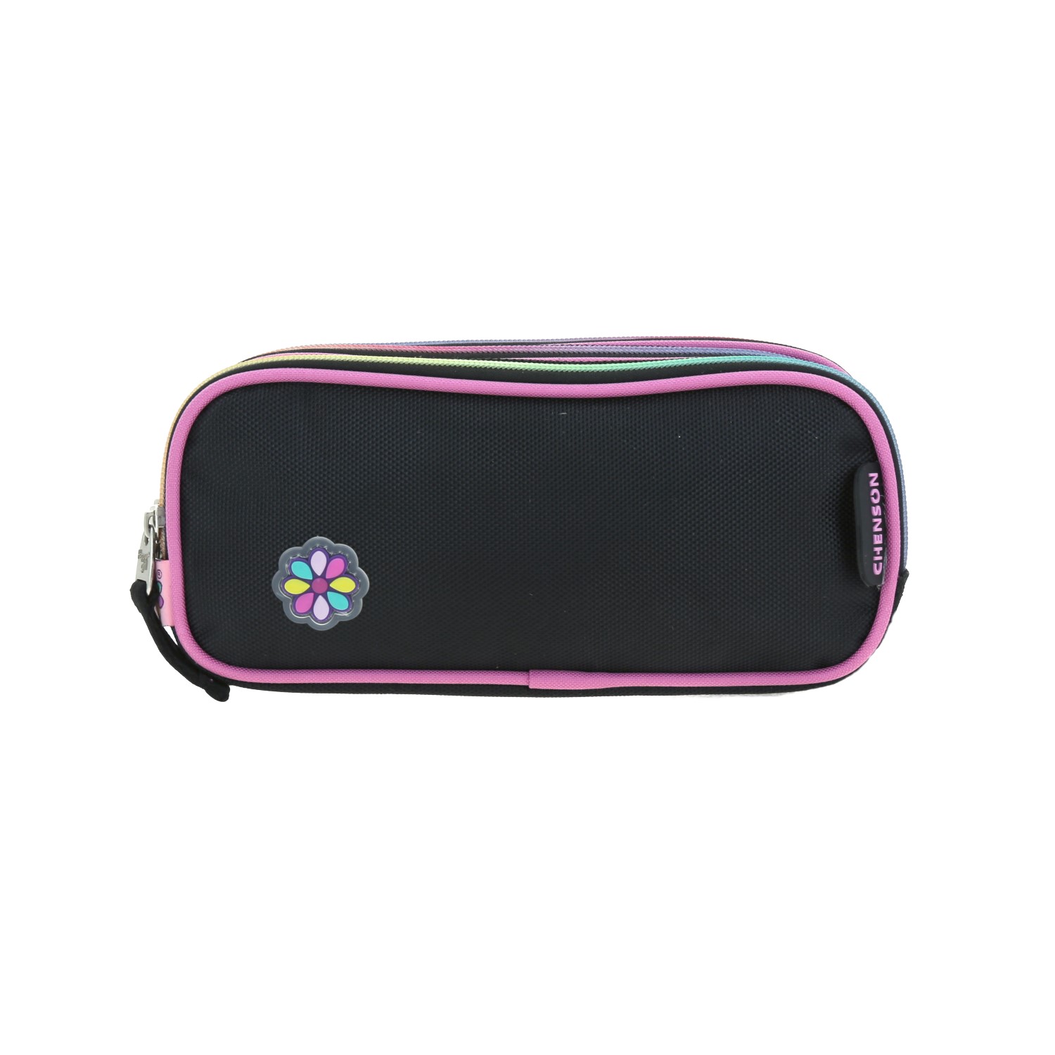 Lapicera escolar Happy Girl by Chenson negra con triple compartimento