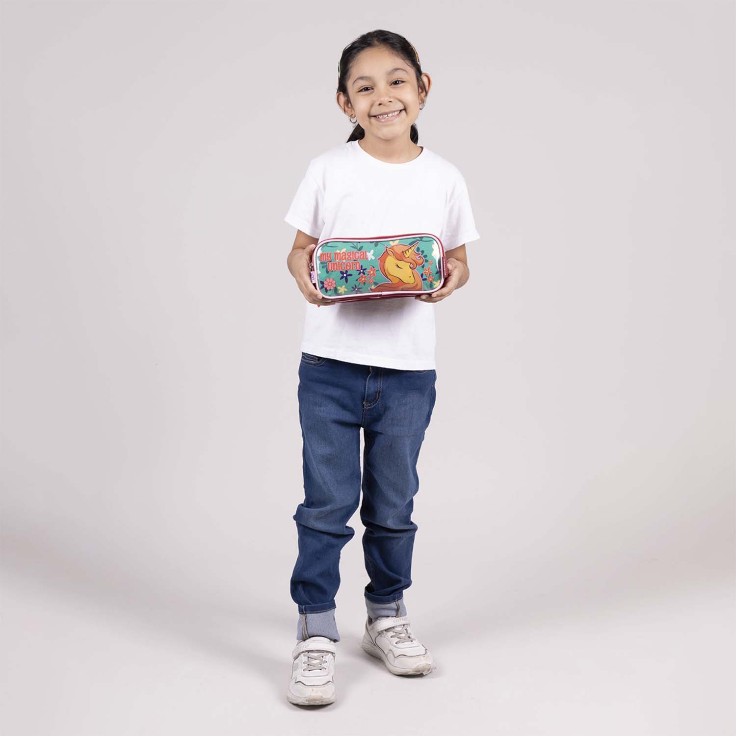 Lapicera escolar Happy Girl rosa para niña con triple compartimento - vista 2