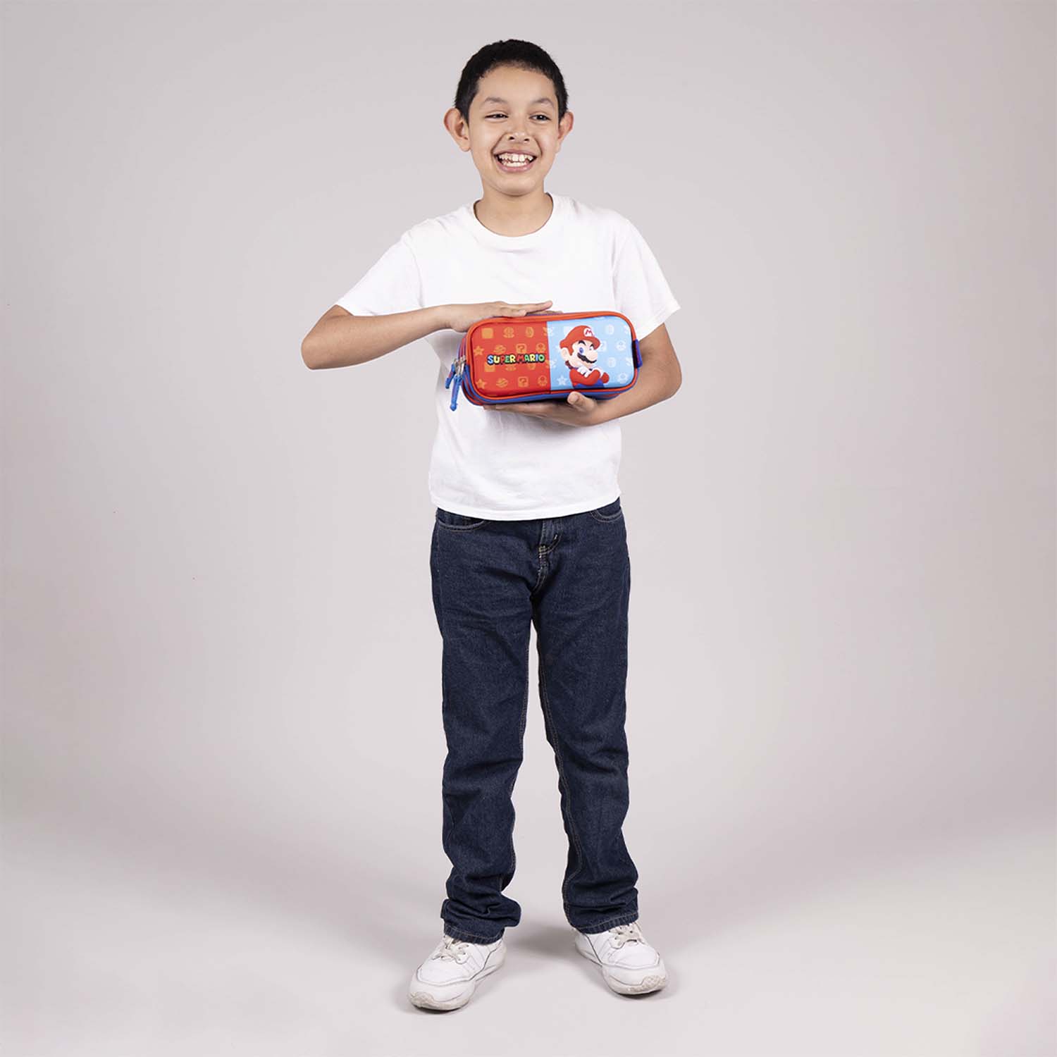 Lapicera escolar Mario Bros by Chenson azul con triple compartimento - vista 2
