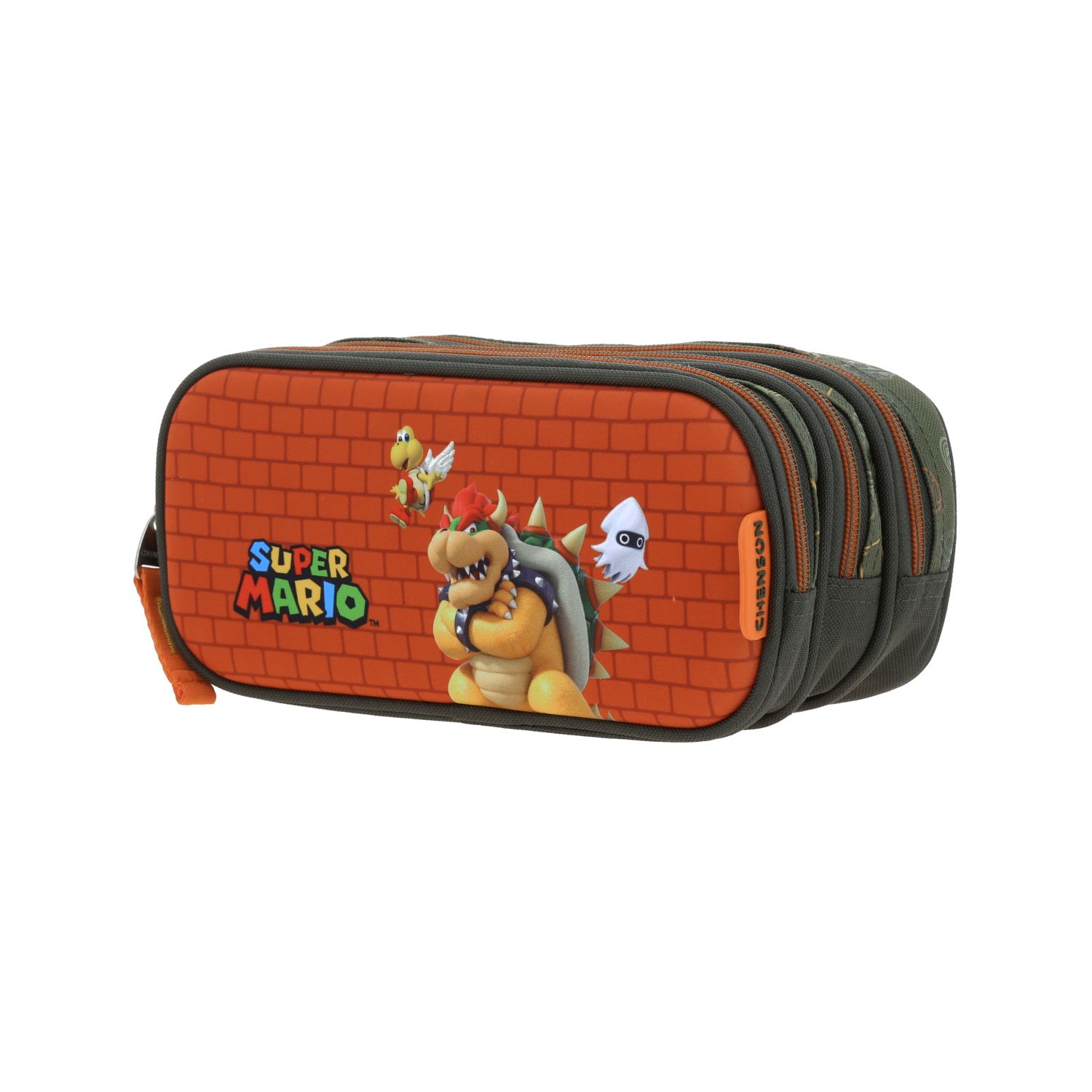 Lapicera escolar Mario Bros by Chenson verde seco con triple compartimiento 2