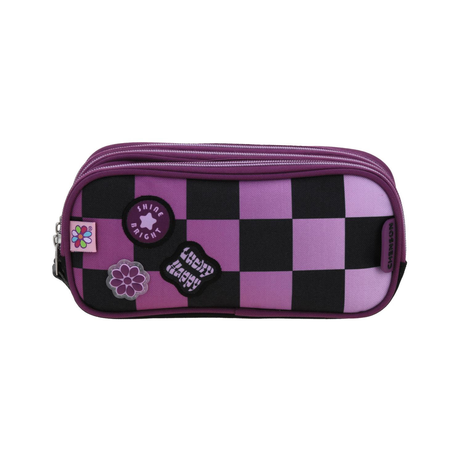 Lapicera escolar para niña Happy Girl by Chenson negra con triple compartimento