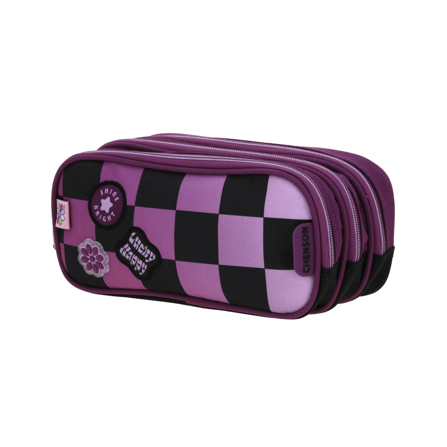 Lapicera escolar para niña Happy Girl by Chenson negra con triple compartimento 2