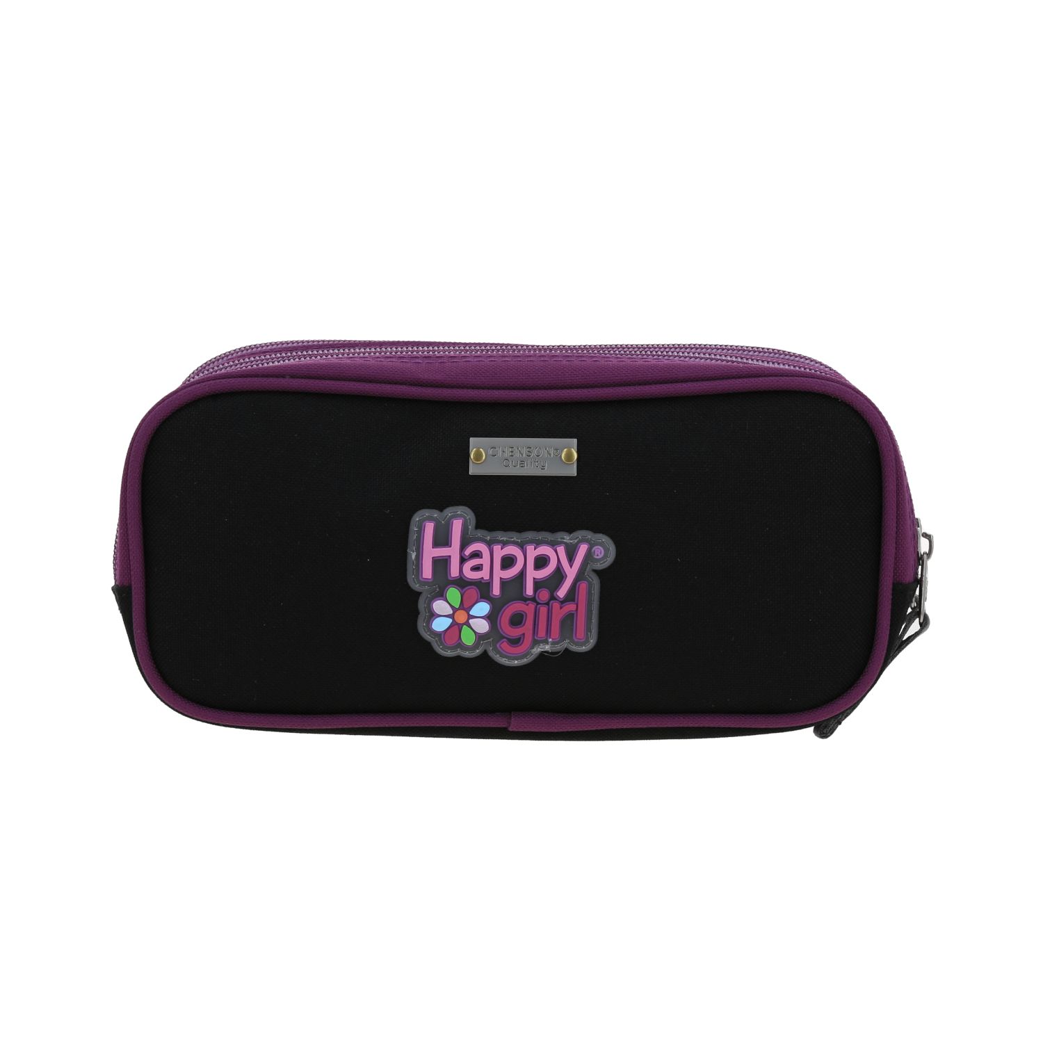 Lapicera escolar para niña Happy Girl by Chenson negra con triple compartimento 4
