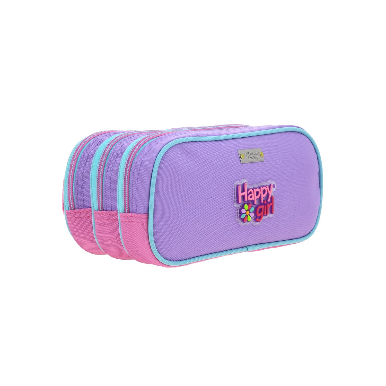 Lapicera escolar para niña Happy Girl rosa con triple compartimento 3