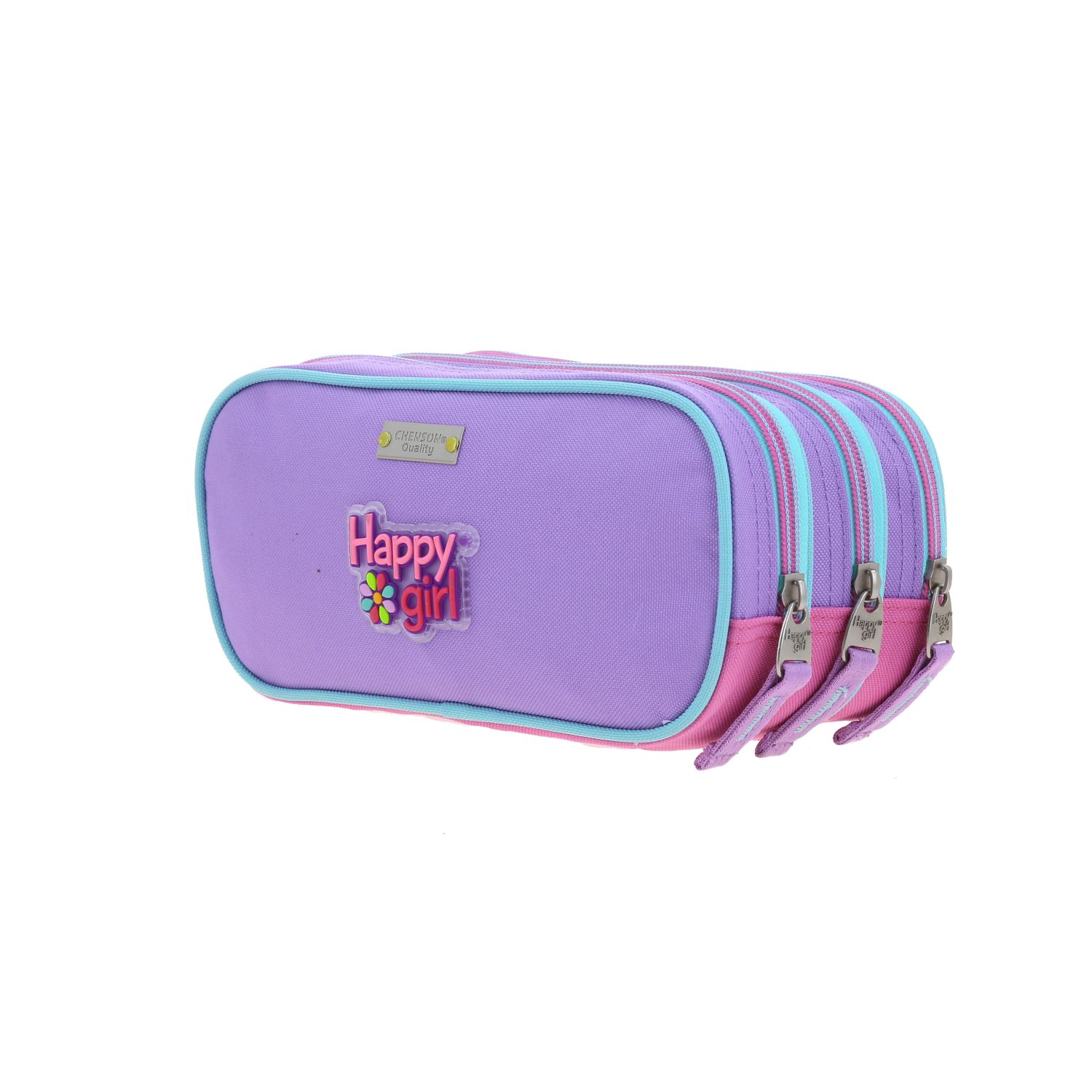 Lapicera escolar para niña Happy Girl rosa con triple compartimento 5