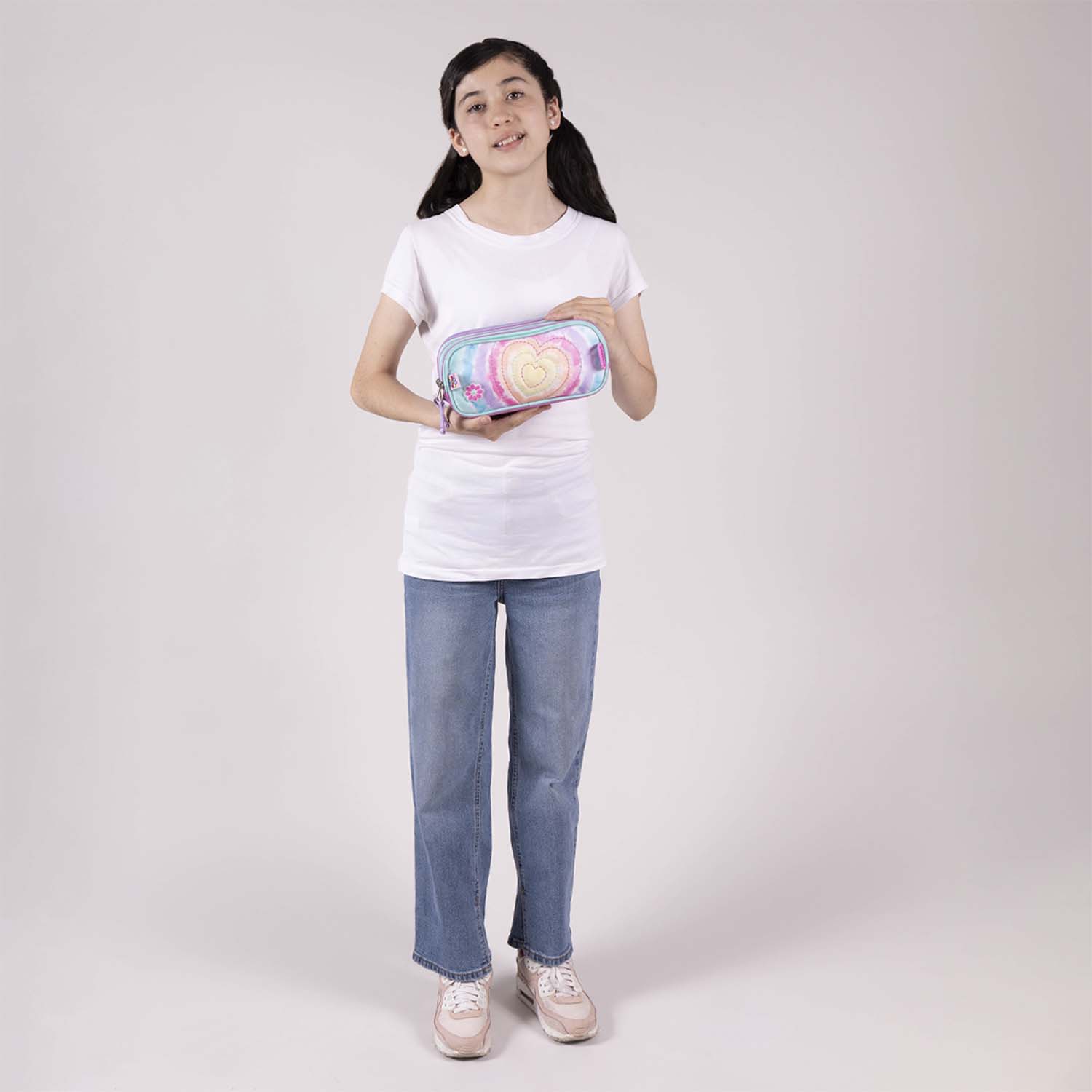 Lapicera escolar para niña Happy Girl rosa con triple compartimento - vista 2