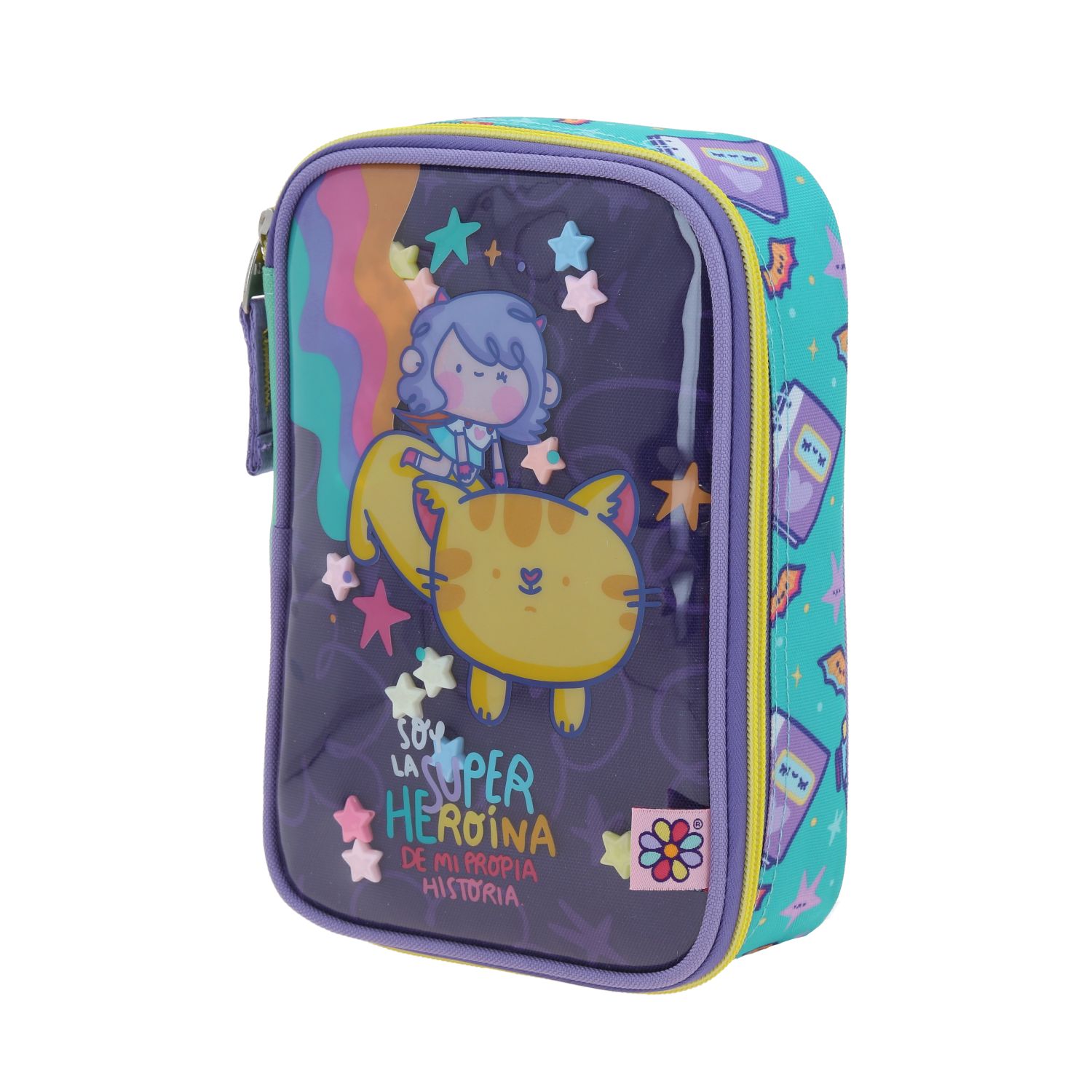 Lapicera escolar para niña Vania Bachur turquesa con amplio compartimento 2