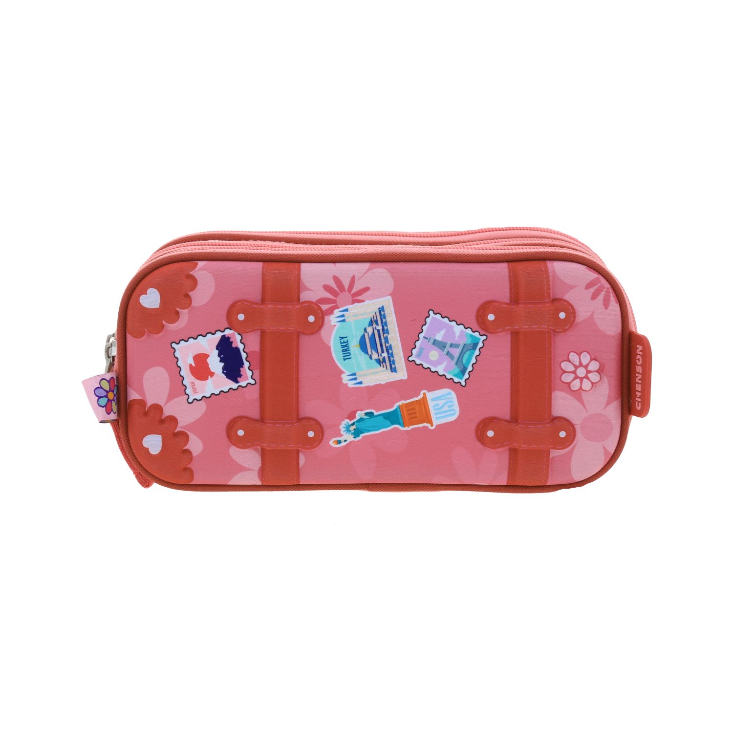 Lapicera escolar rosa para niña Happy Girl by Chenson con triple compartimento