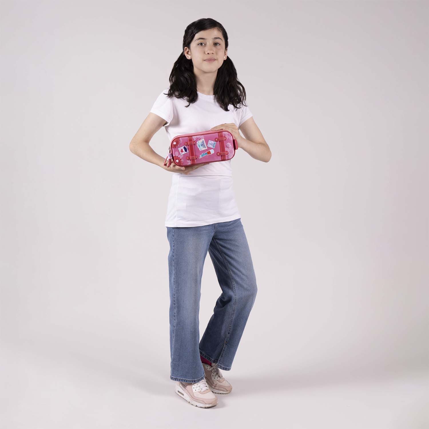 Lapicera escolar rosa para niña Happy Girl by Chenson con triple compartimento - vista 2