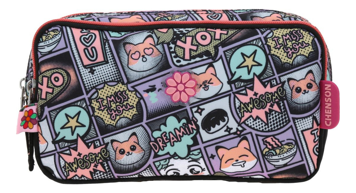 Lapicera Estuche Chenson Happy Girl Mixco Para Niña 2 Cierre Color Negro Lisa