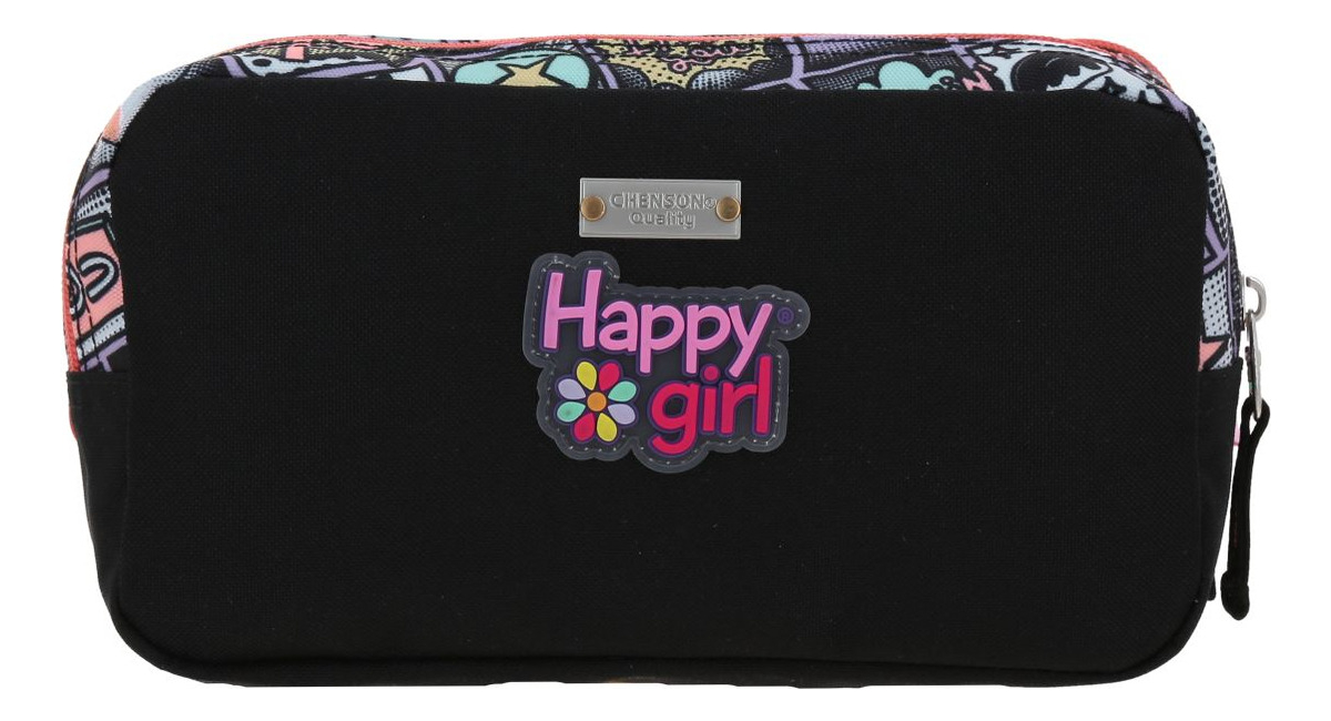 Lapicera Estuche Chenson Happy Girl Mixco Para Niña 2 Cierre Color Negro Lisa 4