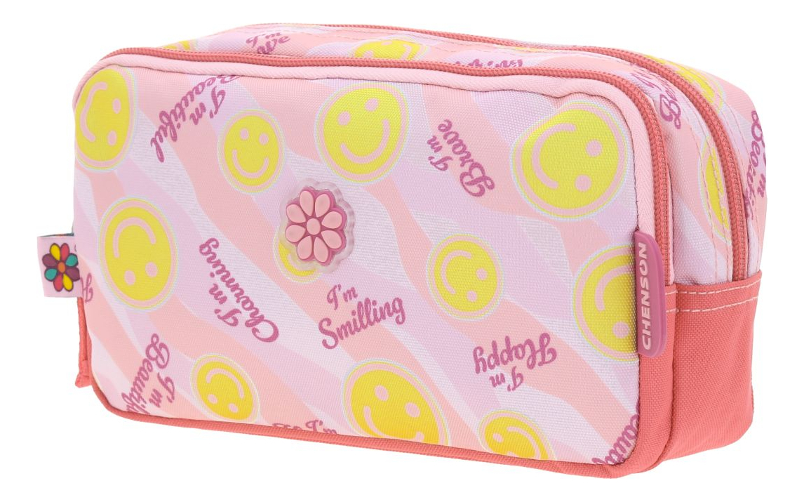 Lapicera Estuche Chenson Happy Girl Smil Para Niña 2 Cierres Color Rosa Lisa