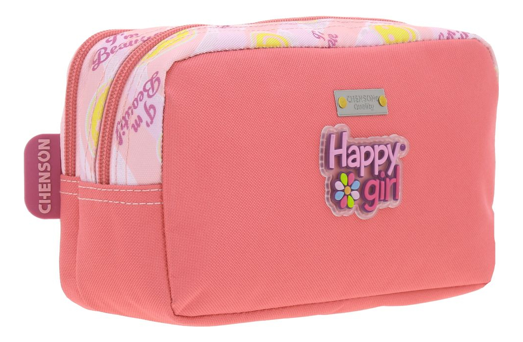 Lapicera Estuche Chenson Happy Girl Smil Para Niña 2 Cierres Color Rosa Lisa 2