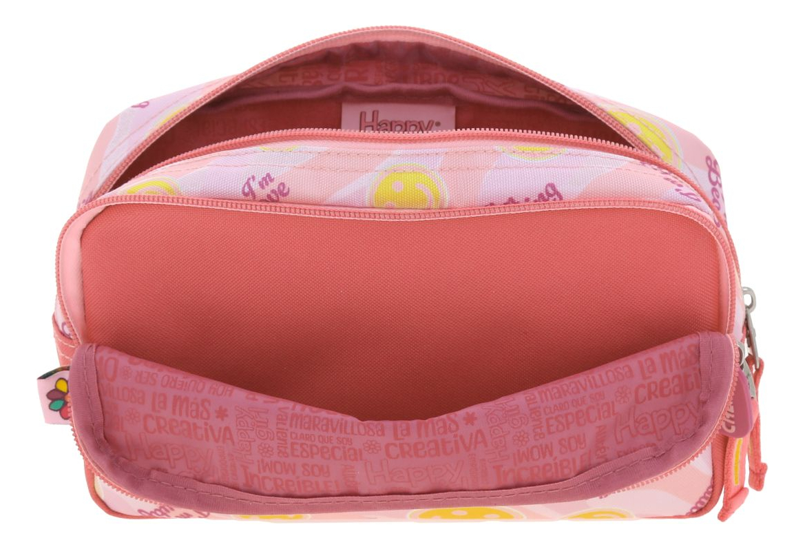 Lapicera Estuche Chenson Happy Girl Smil Para Niña 2 Cierres Color Rosa Lisa 3