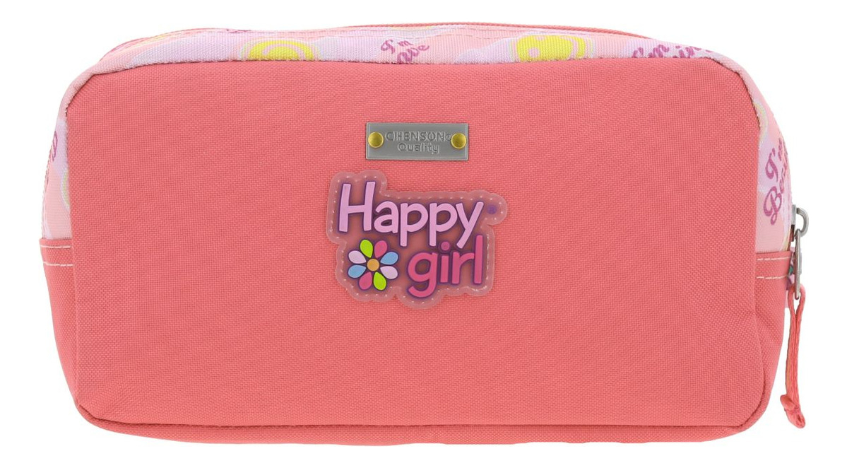 Lapicera Estuche Chenson Happy Girl Smil Para Niña 2 Cierres Color Rosa Lisa - vista 2