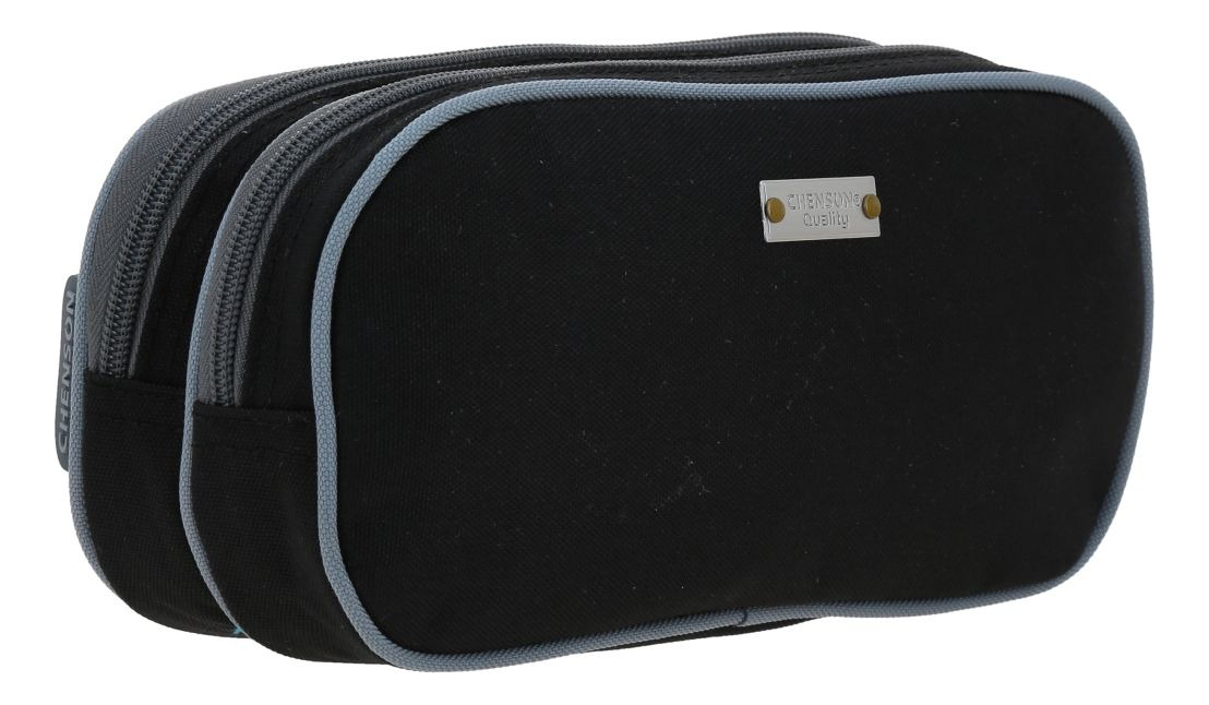 Lapicera Estuche Chenson Strong 2 Compartimento Niño Escolar Color Negro Lisa - vista 2