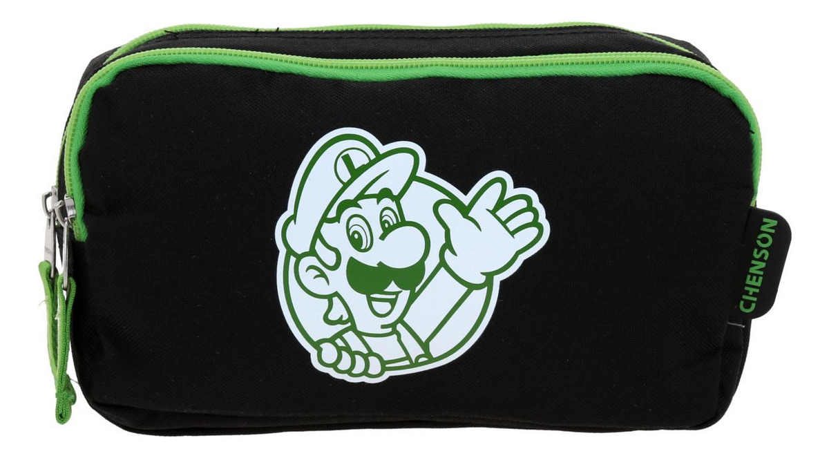 Lapicera Estuche Chenson Super Mario Luigui Tonska Para Niño Color Negro Liso