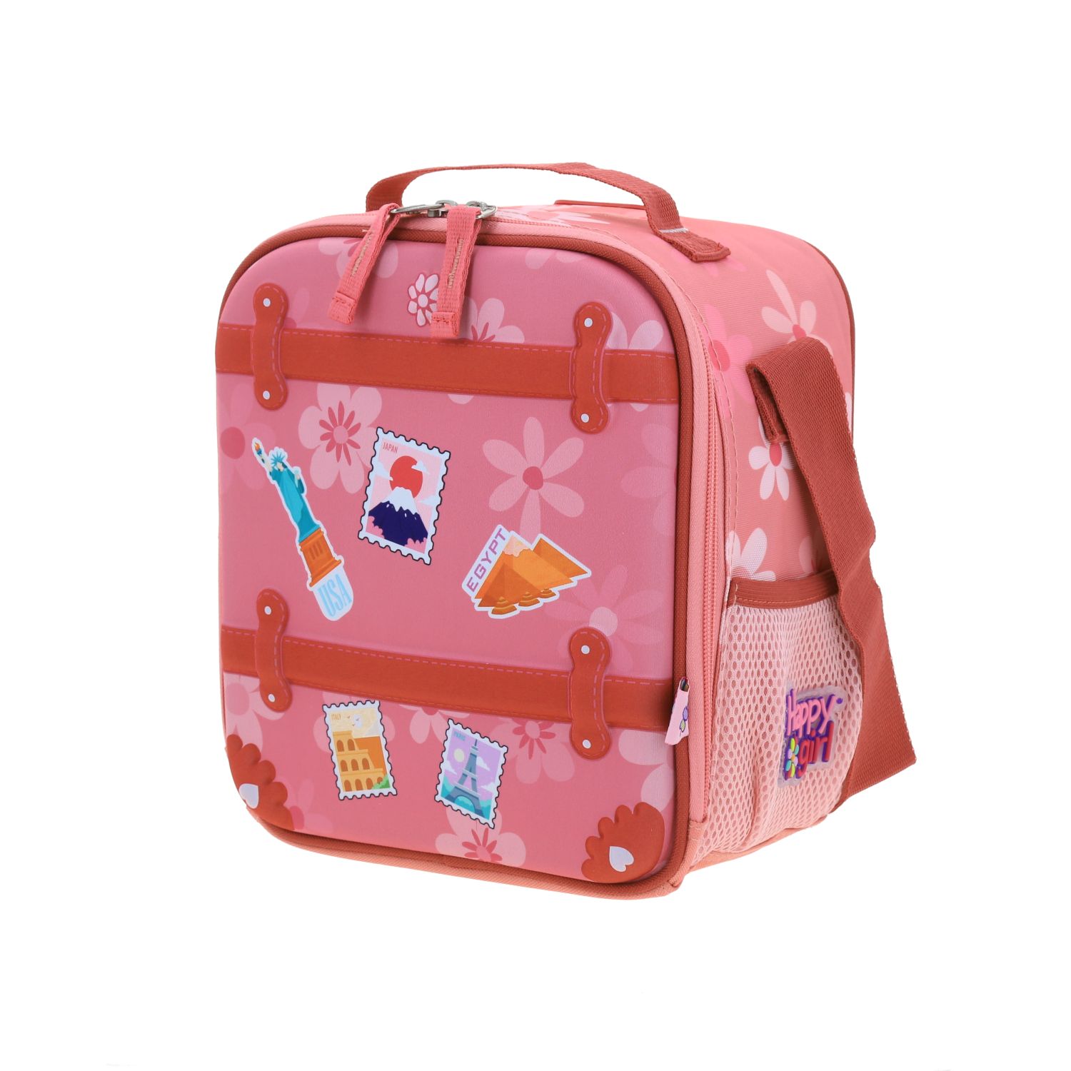 Lonchera escolar Happy Girl by Chenson rosa con forro térmico y compartimento amplio 2