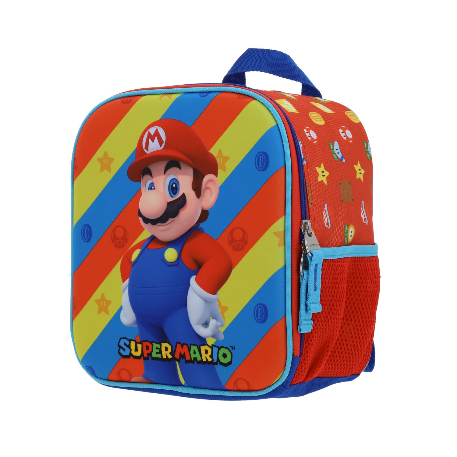 Lonchera escolar Mario Bros by Chenson roja con forro térmico y bolsillo lateral 2