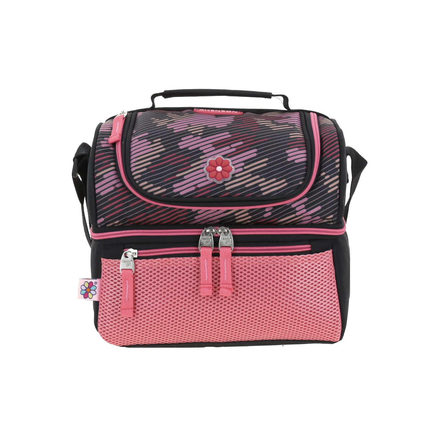 Lonchera escolar térmica Happy Girl negra para niña con doble compartimento