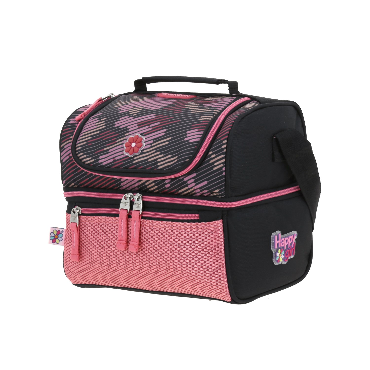 Lonchera escolar térmica Happy Girl negra para niña con doble compartimento 2