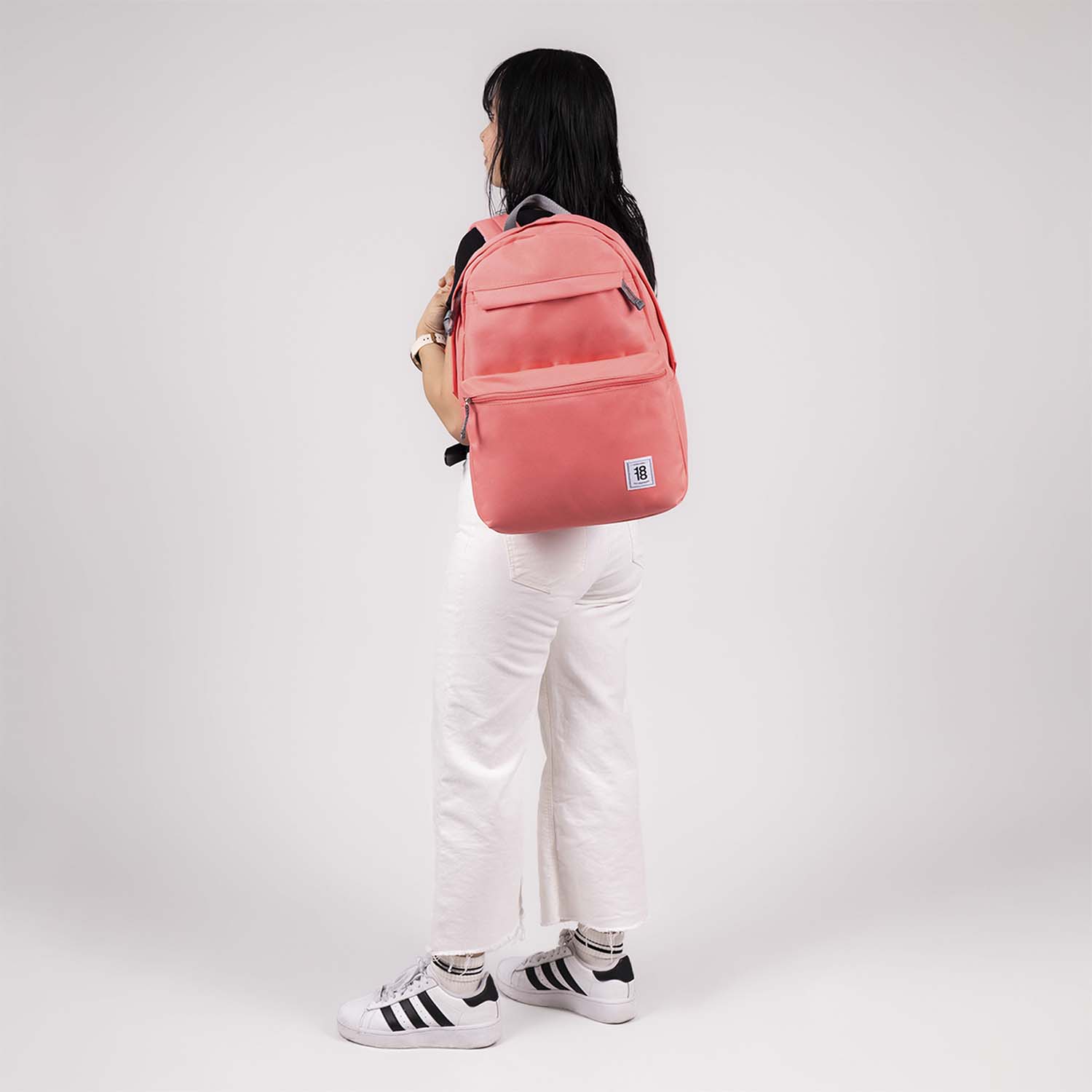 Mochila escolar juvenil 1818 by Chenson Naranja con doble bolsillo frontal - vista 2