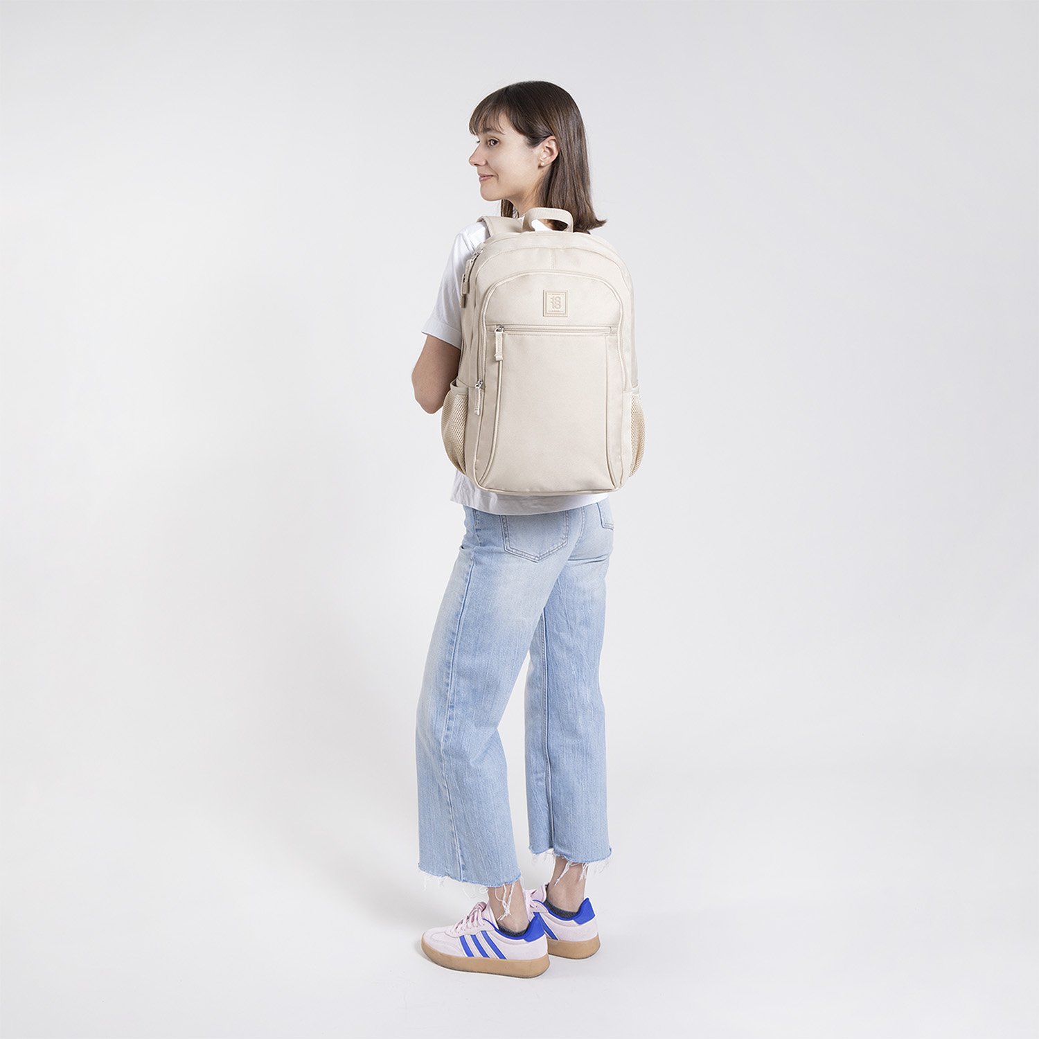 Mochila escolar juvenil 1818 by Chenson Beige con amplio compartimento - vista 2