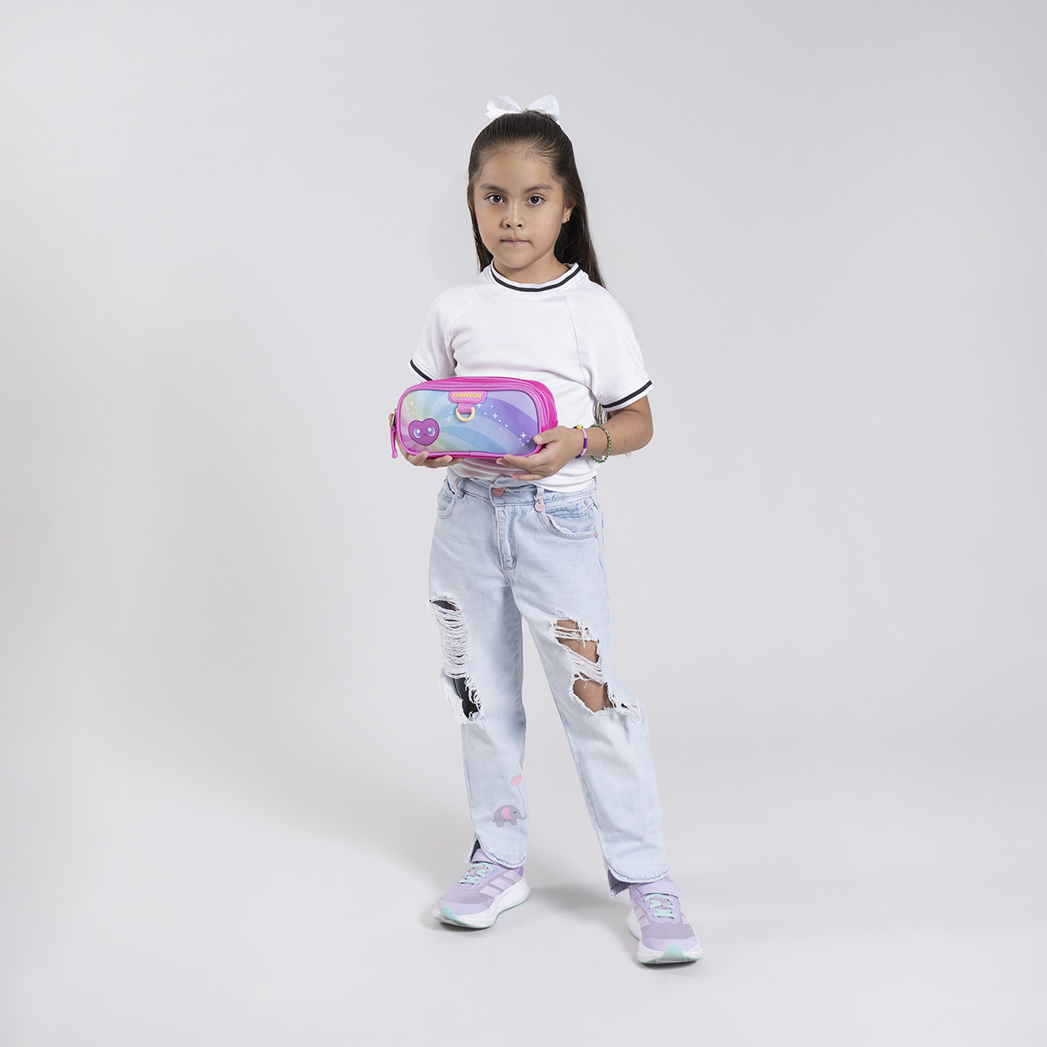 Lapicera escolar Chenson Clásico rosa con doble compartimento - vista 2