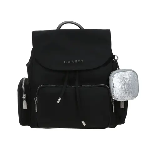 Mochila casual Gorétt by Chenson negra para dama con bolsillos funcionales 1