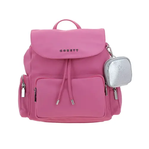 Mochila casual para dama Gorétt by Chenson color rosa con bolsillo frontal 1