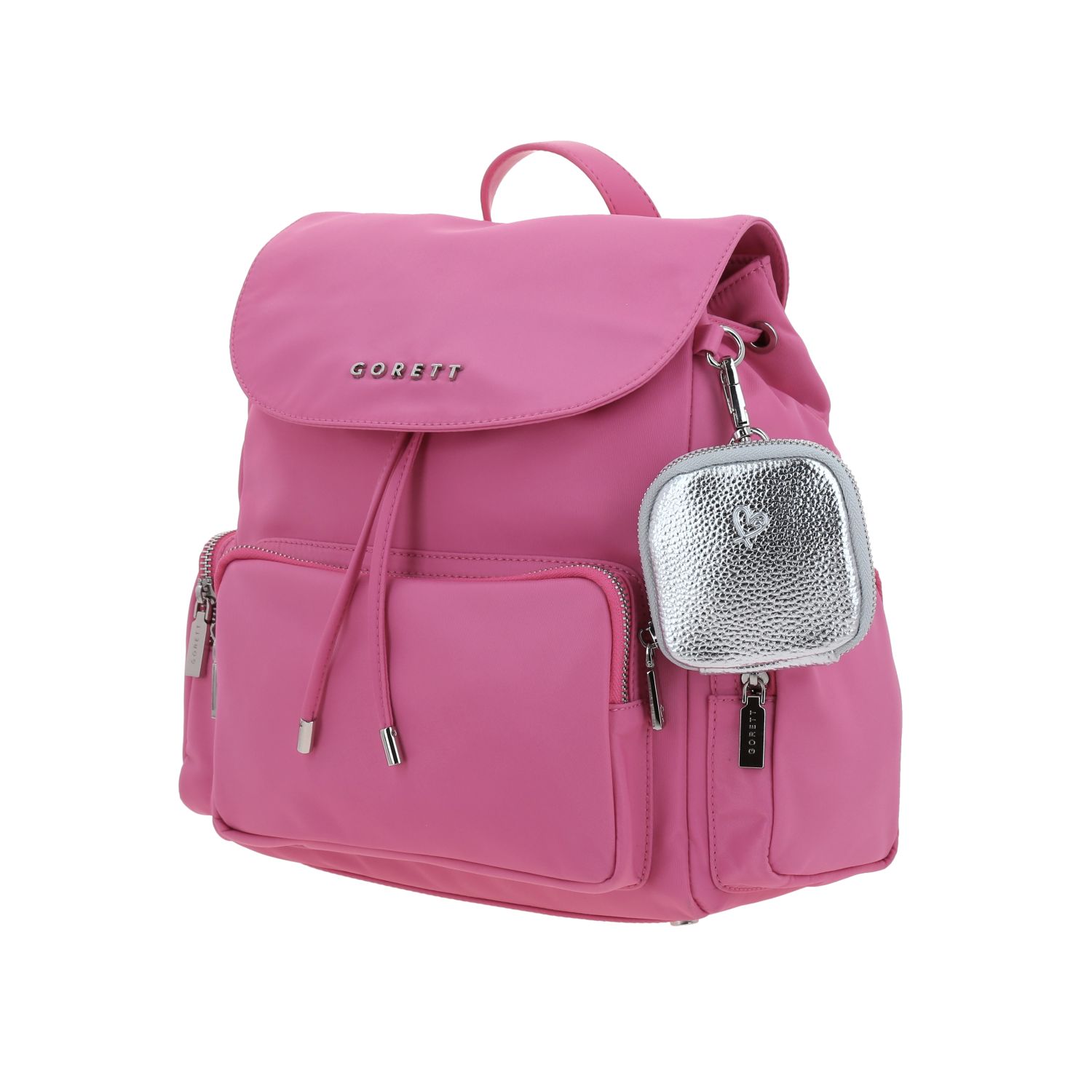 Mochila casual para dama Gorétt by Chenson color rosa con bolsillo frontal 2