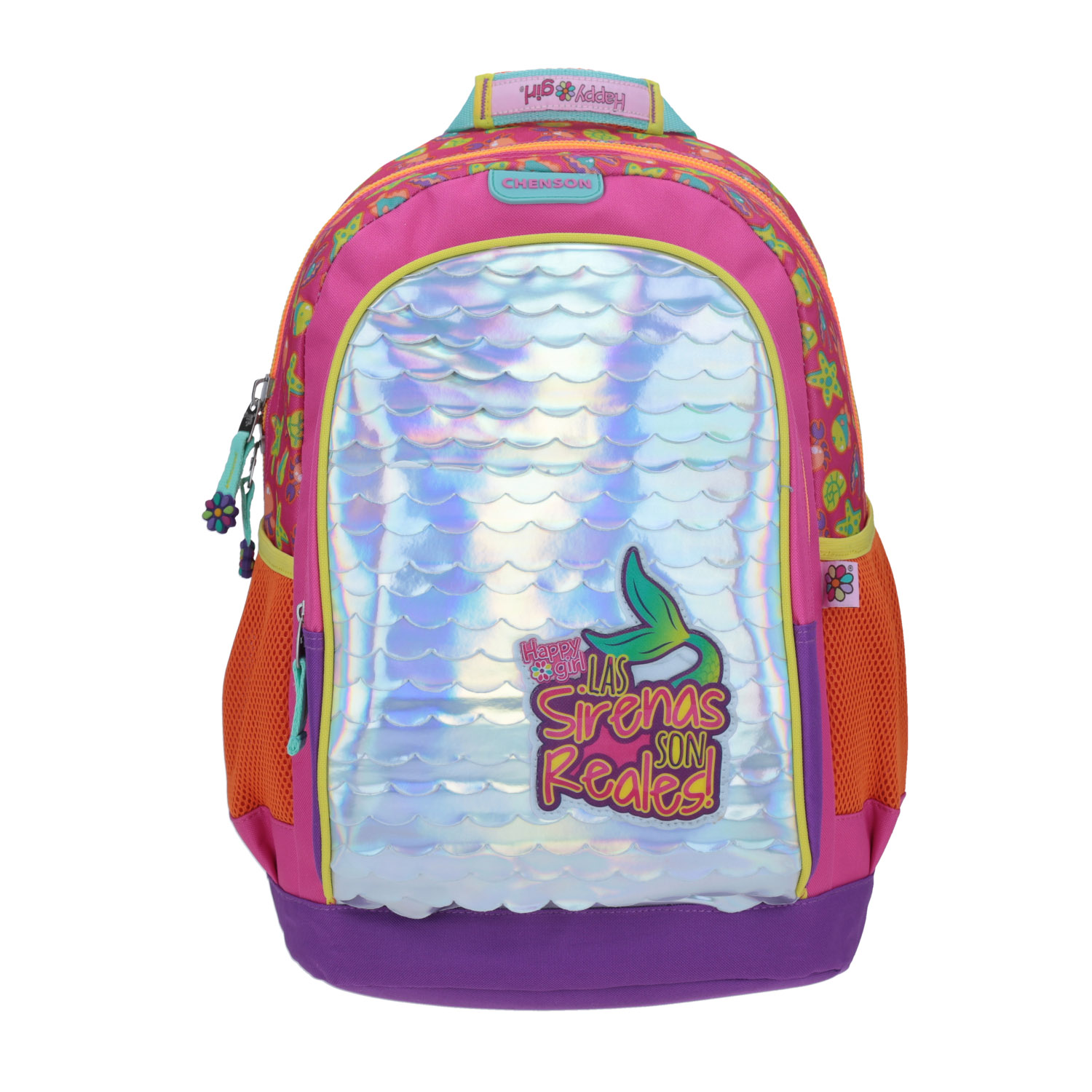 Mochila escolar para niña Happy Girl by Chenson Rosa con bolsillo frontal