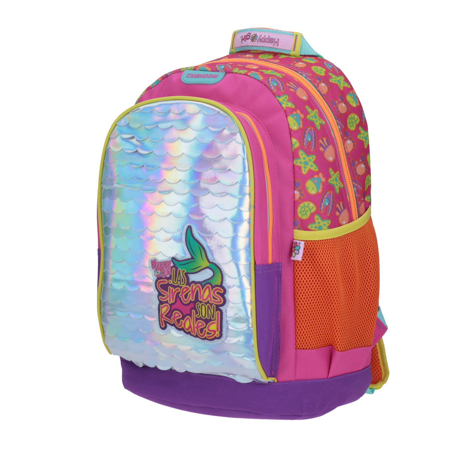 Mochila escolar para niña Happy Girl by Chenson Rosa con bolsillo frontal 2