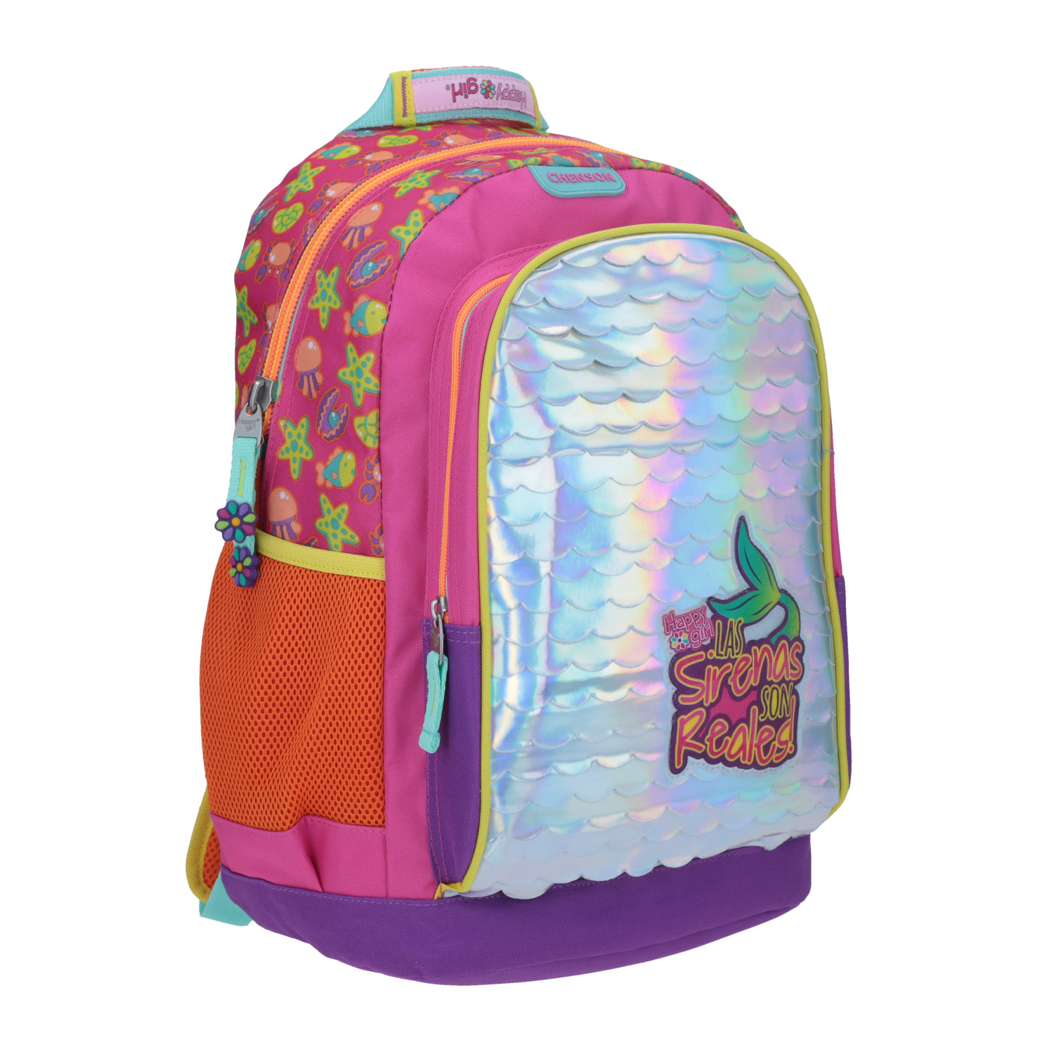 Mochila escolar para niña Happy Girl by Chenson Rosa con bolsillo frontal 4