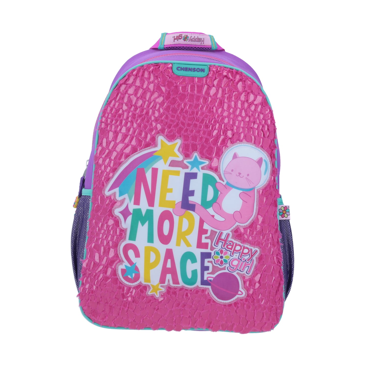 Mochila escolar para niña Happy Girl by Chenson rosa con amplio compartimento