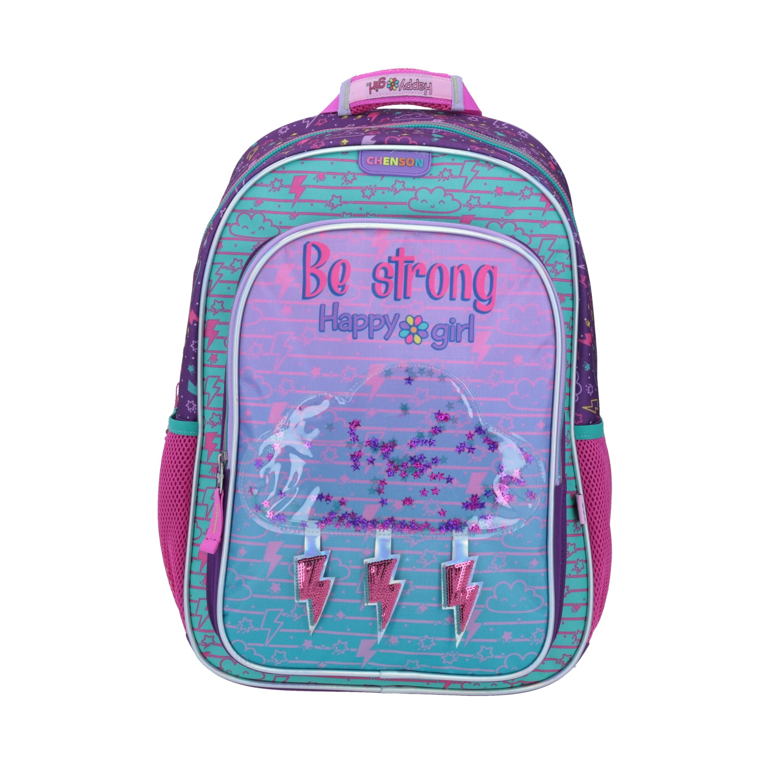 Mochila escolar Happy Girl by Chenson color uva para niña con compartimento amplio