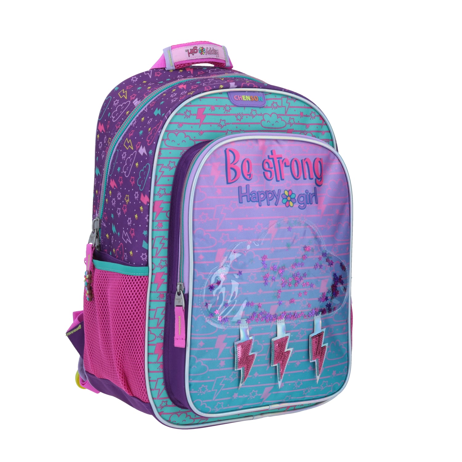 Mochila escolar Happy Girl by Chenson color uva para niña con compartimento amplio 4