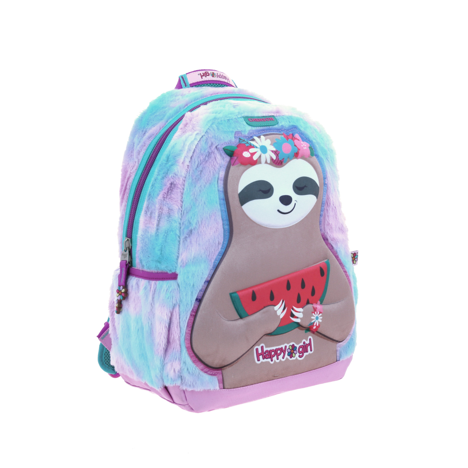 Mochila escolar para niña Happy Girl by Chenson Violeta con bolsillo frontal - vista 2