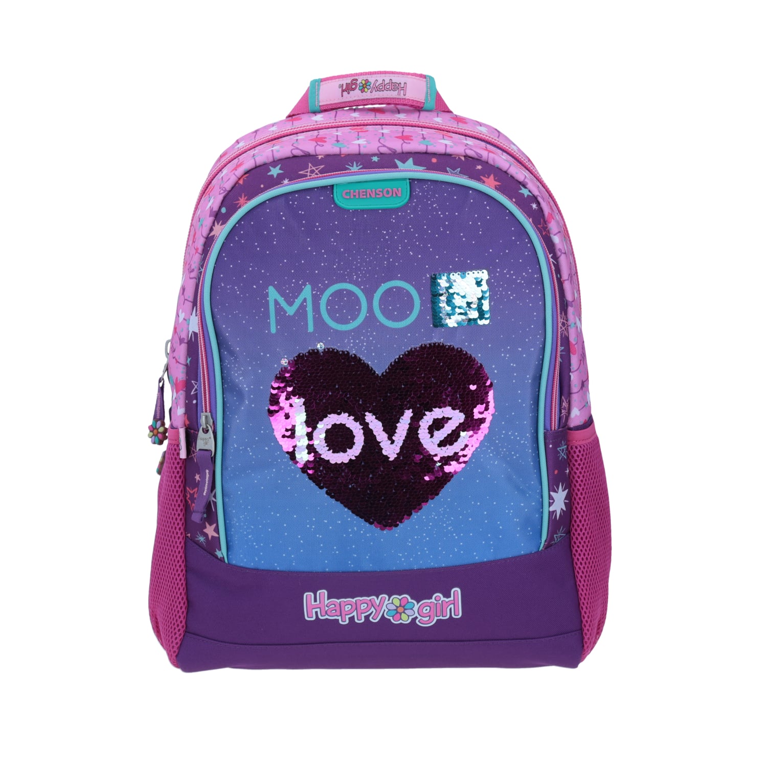 Mochila escolar para niña Happy Girl by Chenson color rosa con compartimentos