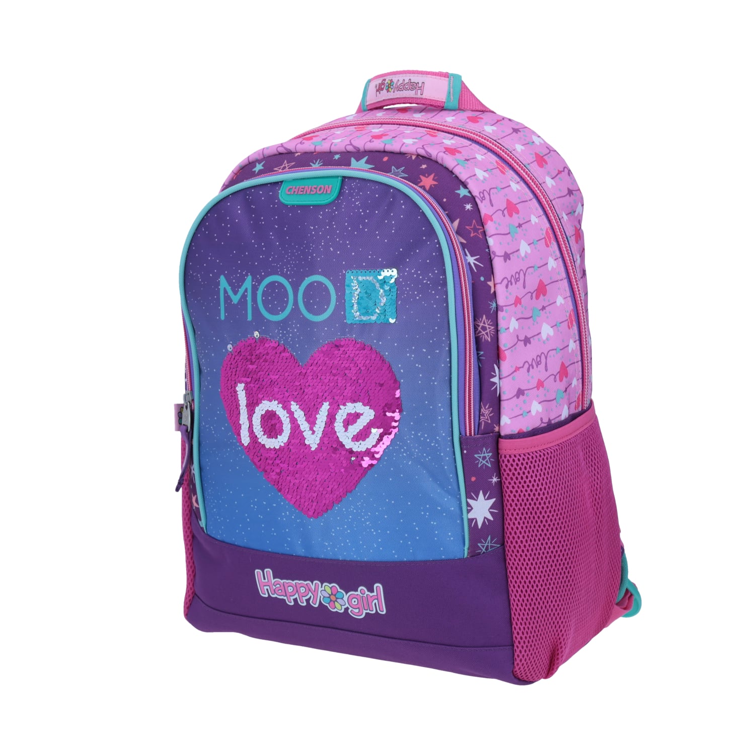 Mochila escolar para niña Happy Girl by Chenson color rosa con compartimentos 3
