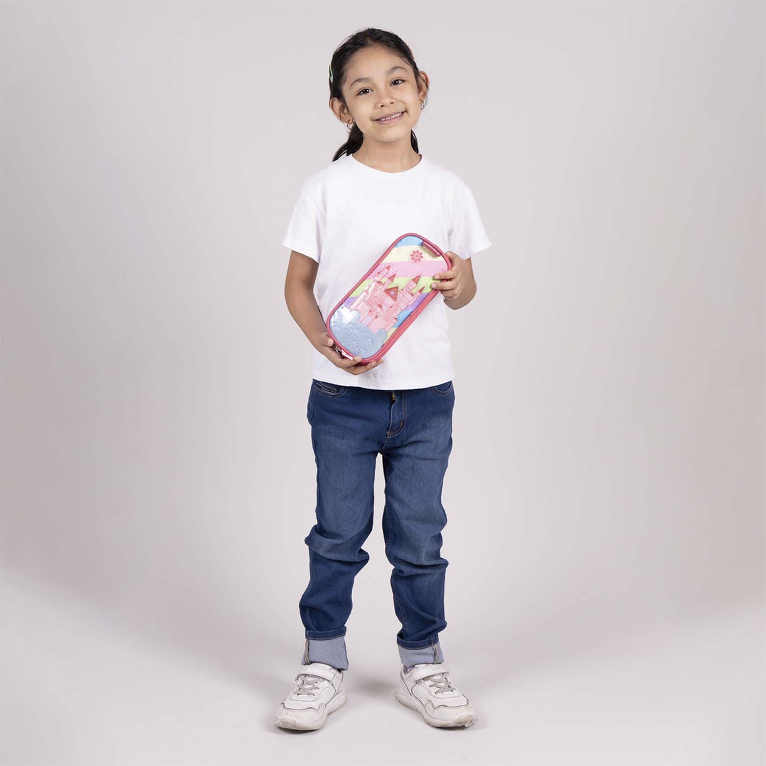 Lapicera escolar Happy Girl by Chenson rosa con doble compartimento - vista 2