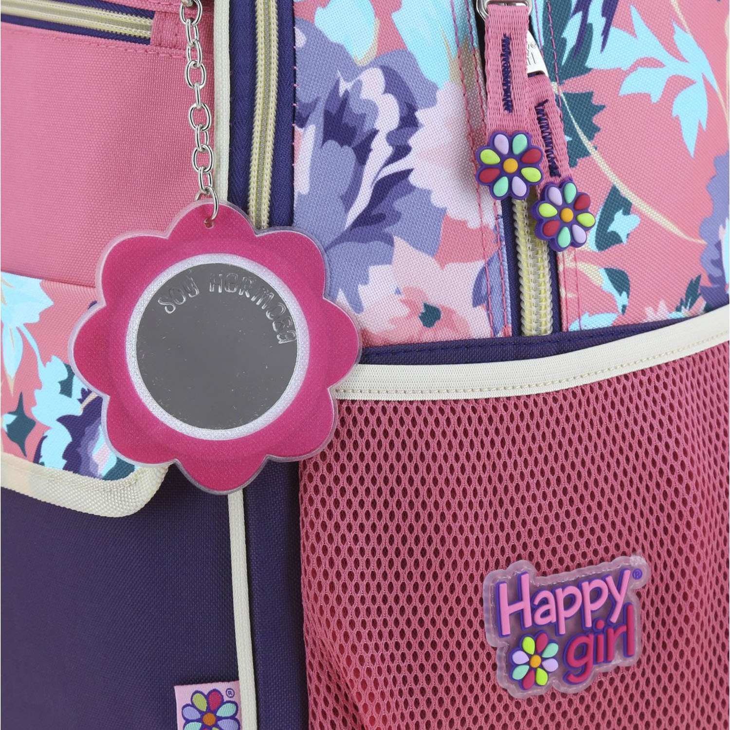 Mochila escolar para niña Happy Girl by Chenson color rosa con cierre - vista 2