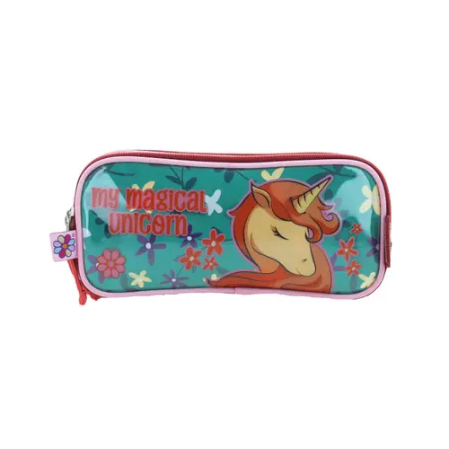 Lapicera escolar para niña Happy Girl rosa con triple compartimento