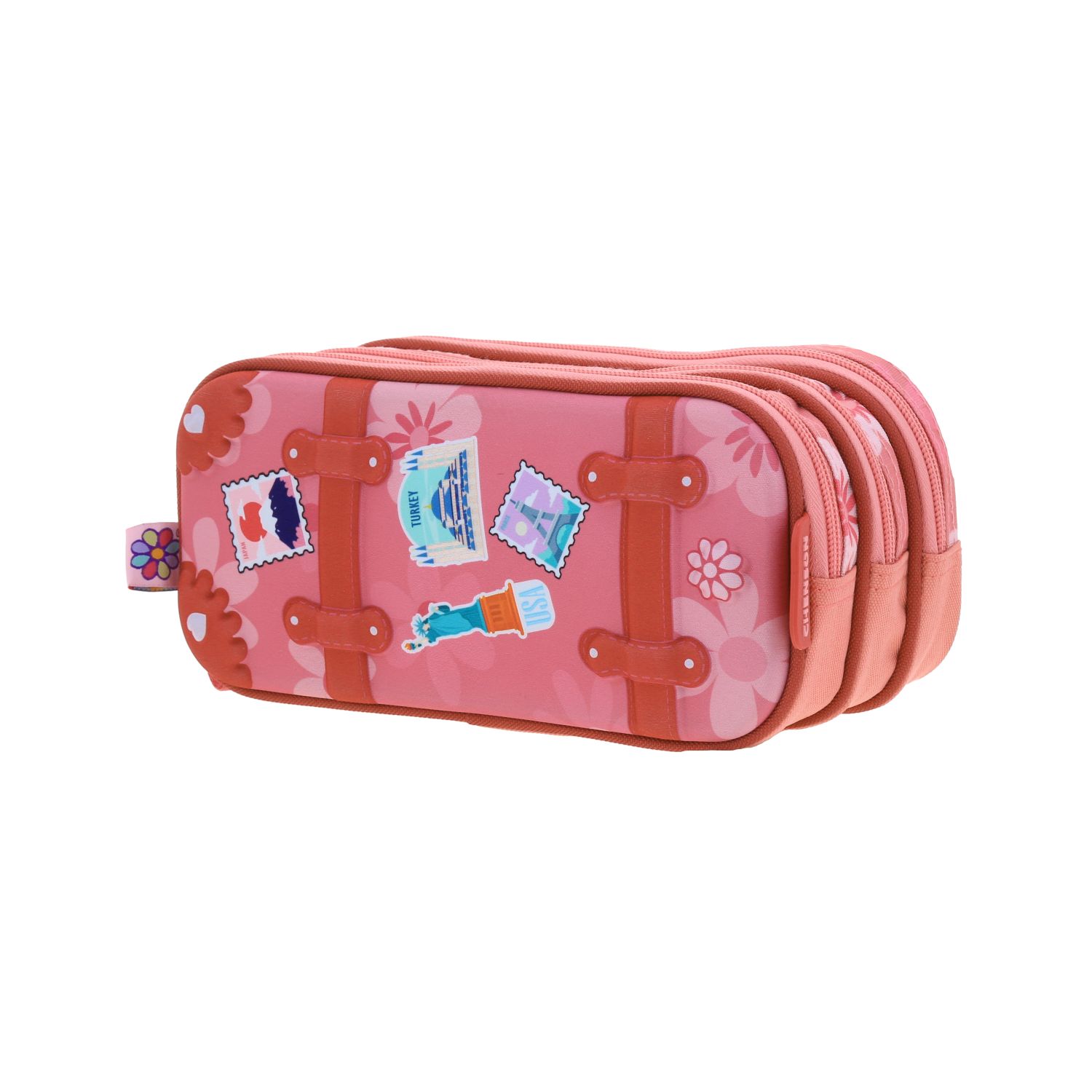 Lapicera Happy Girl Rosa Triple Compartimento Escolar Primaria 2