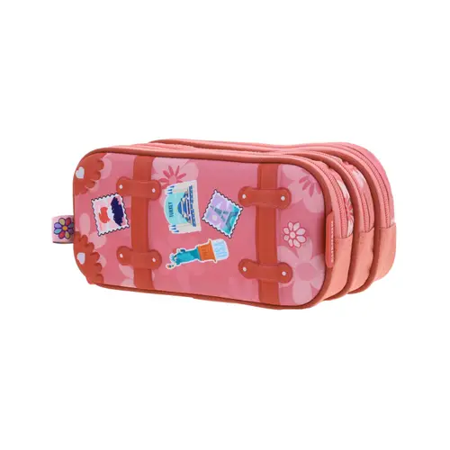 Lapicera Happy Girl Rosa Triple Compartimento Escolar Primaria 2