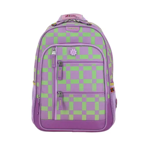 Mochila escolar para niña Happy Girl uva con compartimentos seguros 1