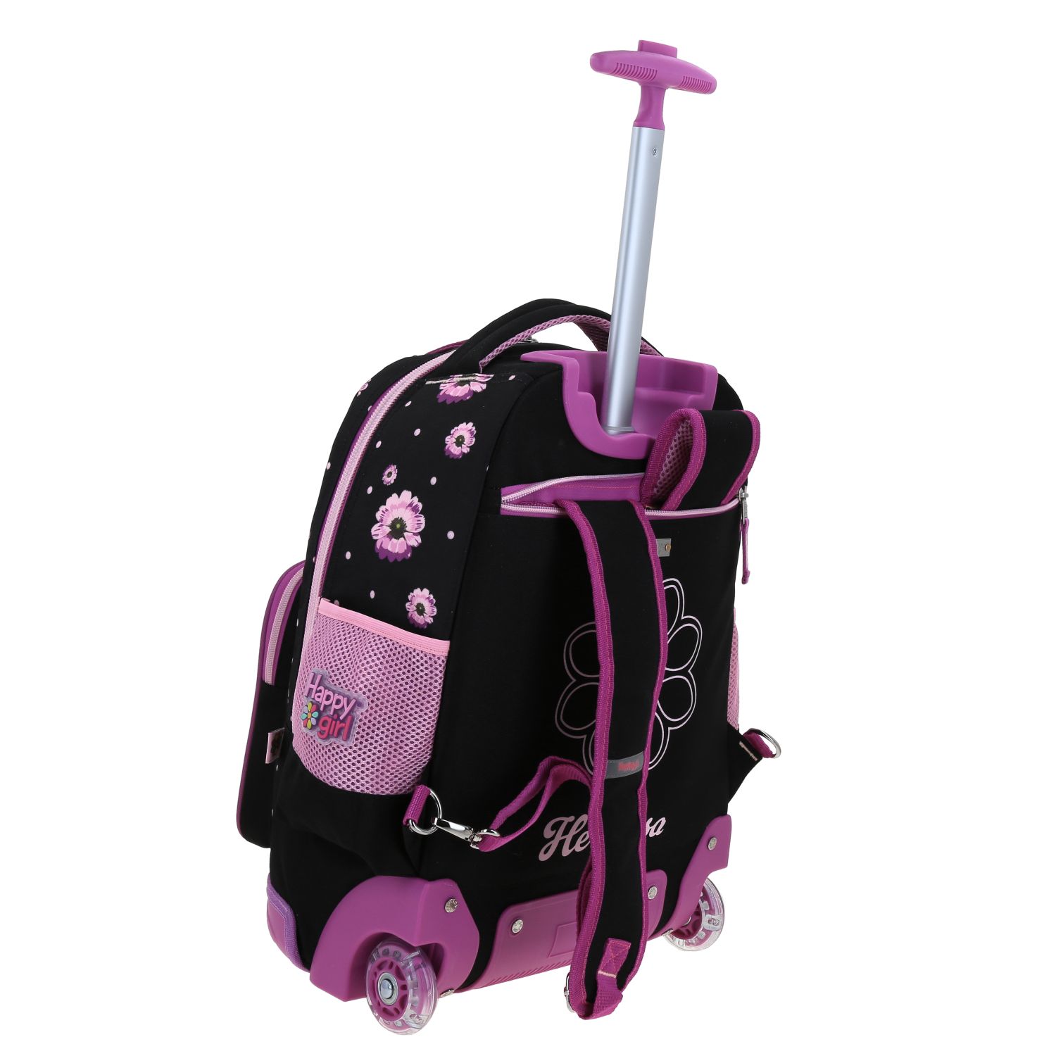 Mochila con Ruedas Happy Girl Negro para Niña - Divertida y Duradera 3